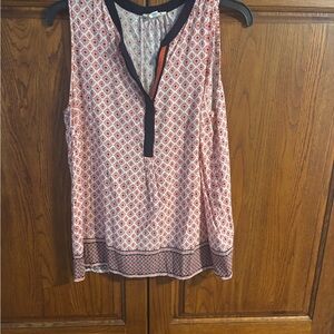 Artisan Coral and White Printed Sleeveless Blouse with Black Trim